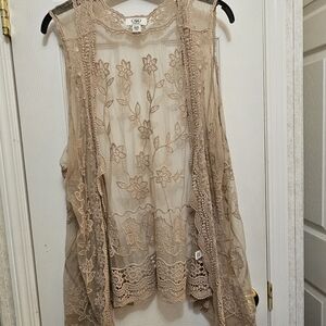 Cato Tan Lace Embroidered Vest